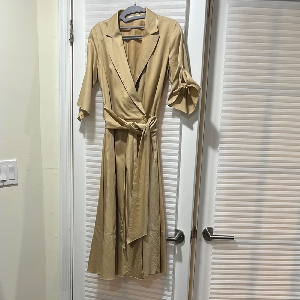 Elegant Parisian Tan/Gold Wrap Dress